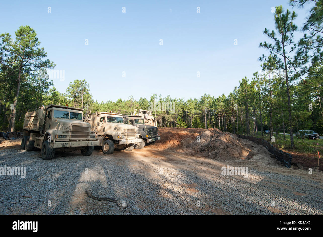 Soldiers of the 124th and 125th Engineer Companies, 122nd Engineer Battalion, worked on several projects as part of their 2015 annual training exercise at the Savannah River Site near Aiken, S.C., July 22, 2015.  The exercise was the result of a joint project between the South Carolina National Guard and the Savannah River Site that provided civil-works training opportunities for the soldiers and needed infrastructure improvements for the site.  The exercise was scheduled to run between July 8th and July 25th. (Courtesy Photo) Stock Photo