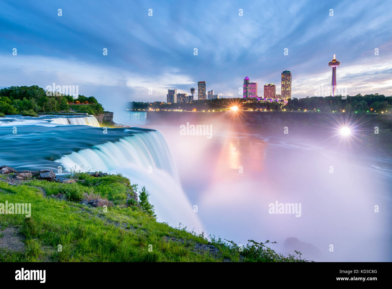 Niagara Falls around sunset, captured in New York USA looking towards Ontario Canada Stock Photo