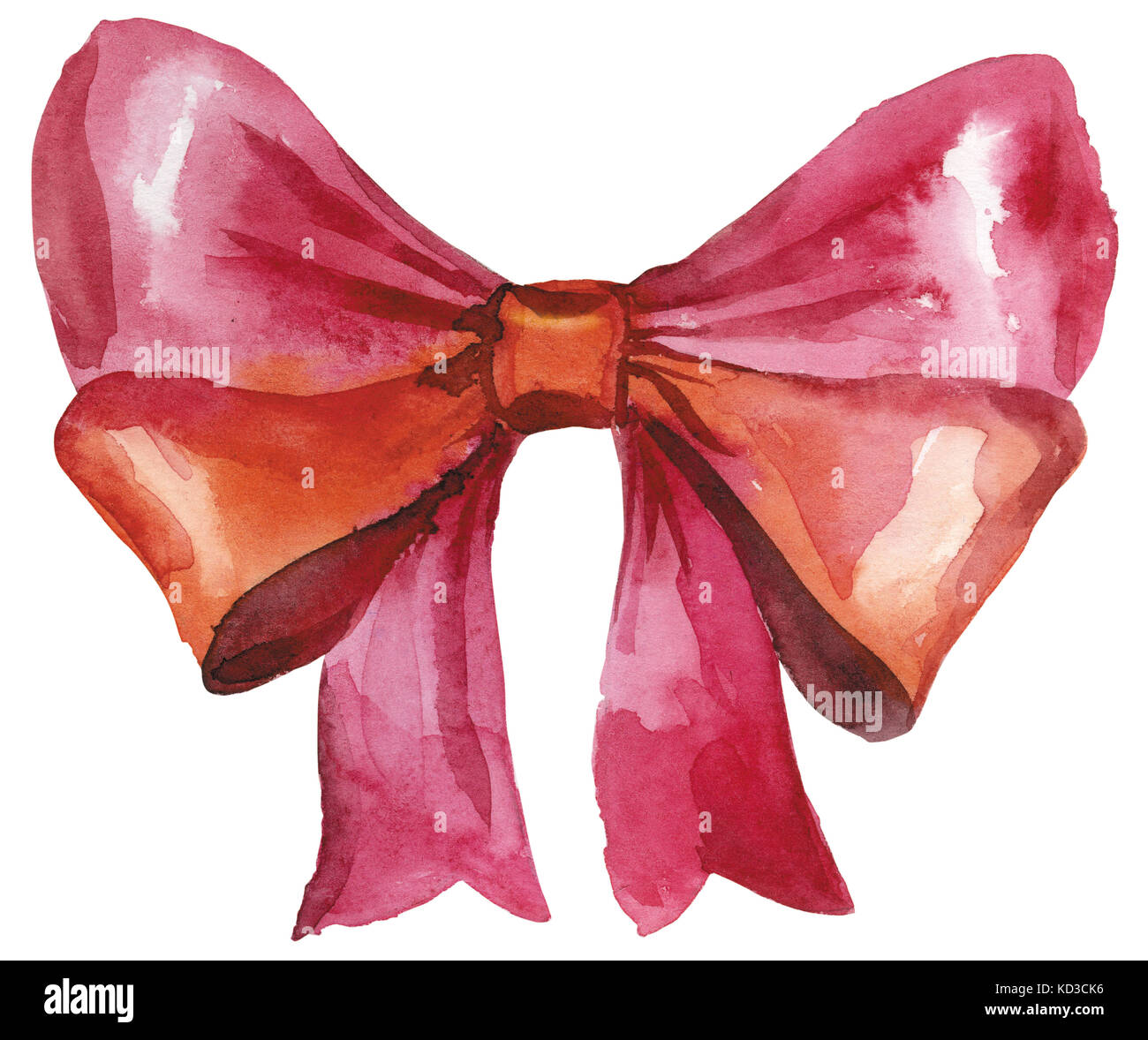 Watercolor red bow. Hand painted gift bow isolated on white background
