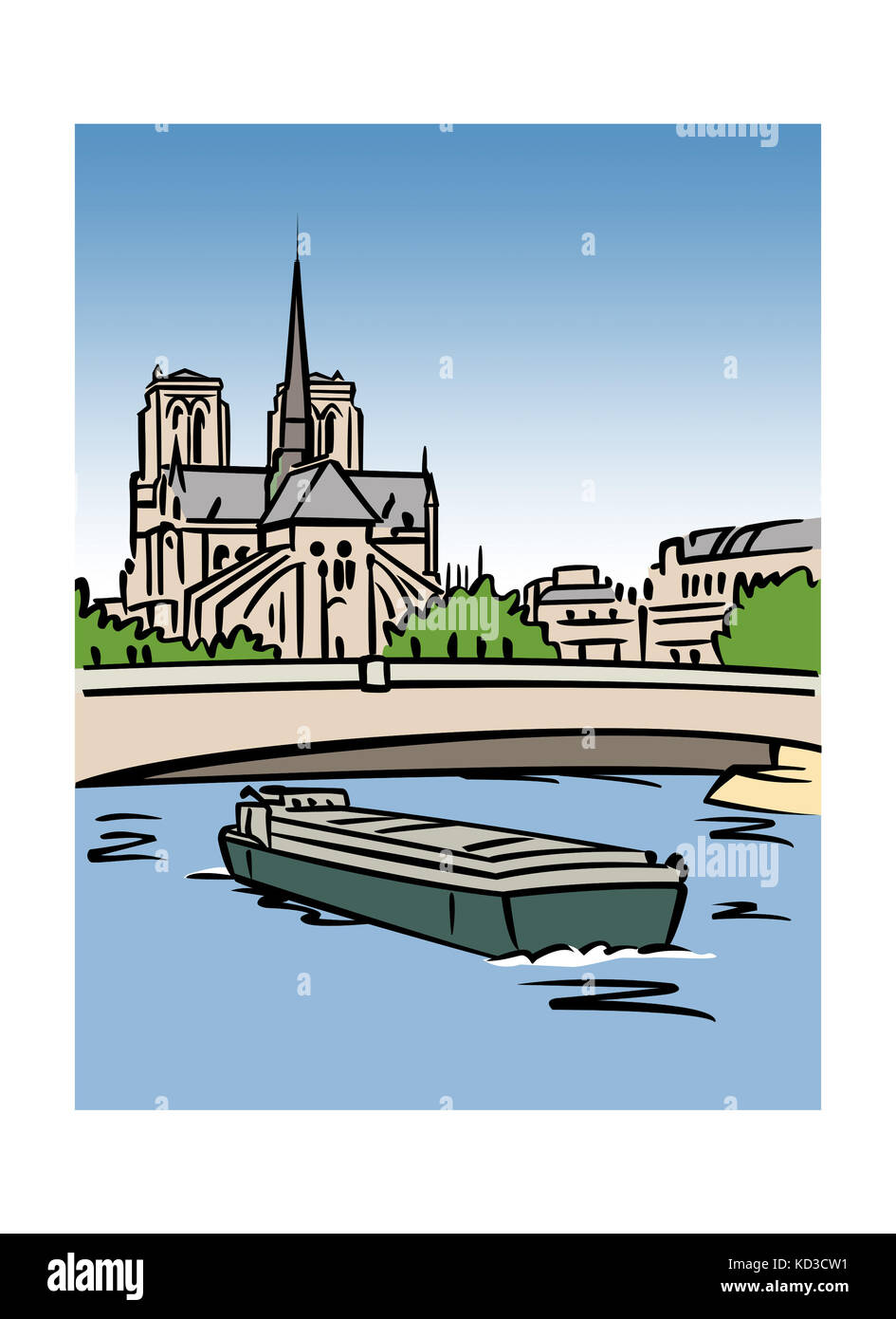 Illustration of the Notre-Dame Cathedral in Paris, France Stock Photo