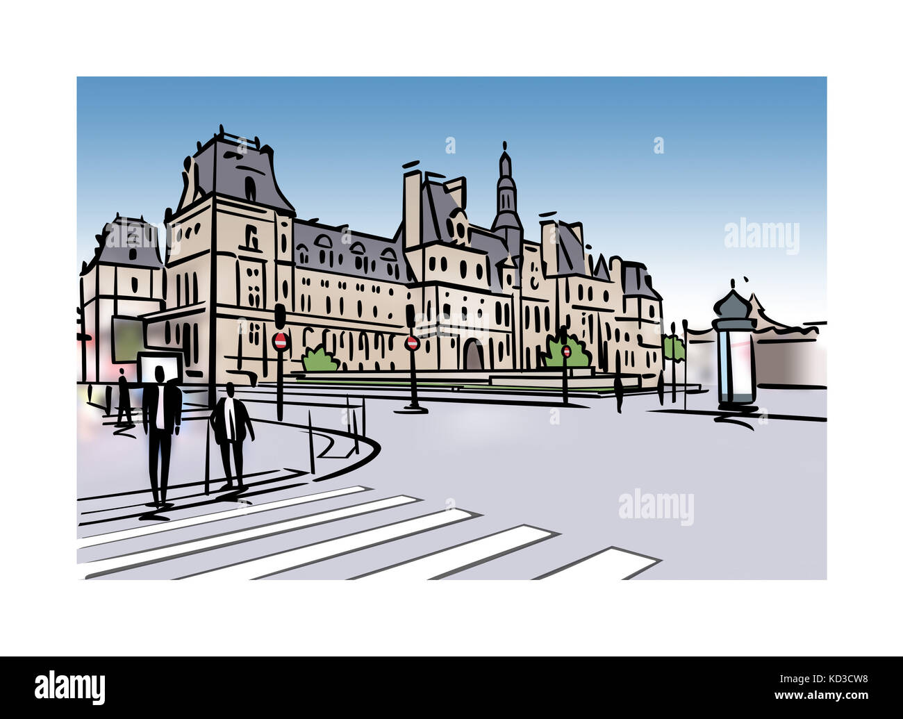 Illlustration of the Hotel de Ville in Paris, France Stock Photo