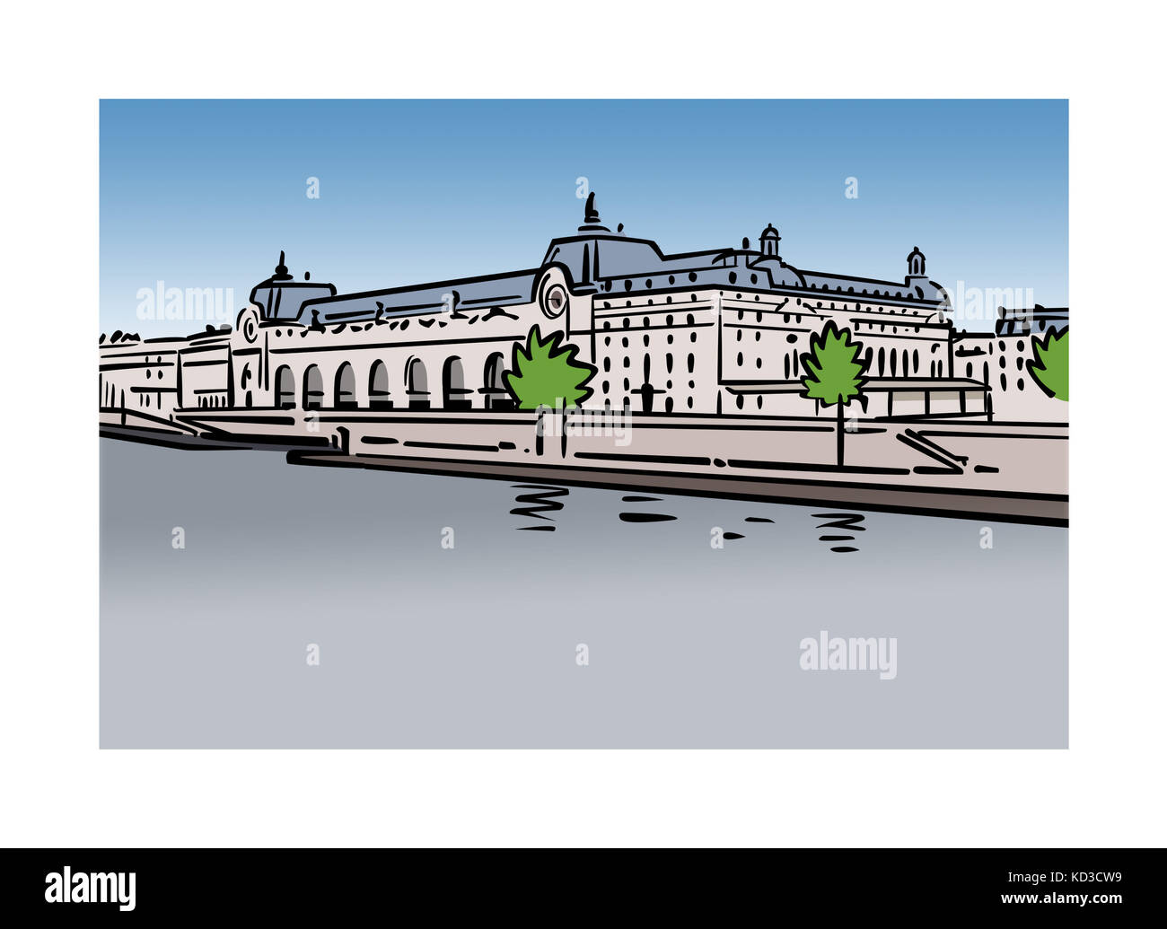 Illustration of Musee d'Orsay in Paris, France Stock Photo