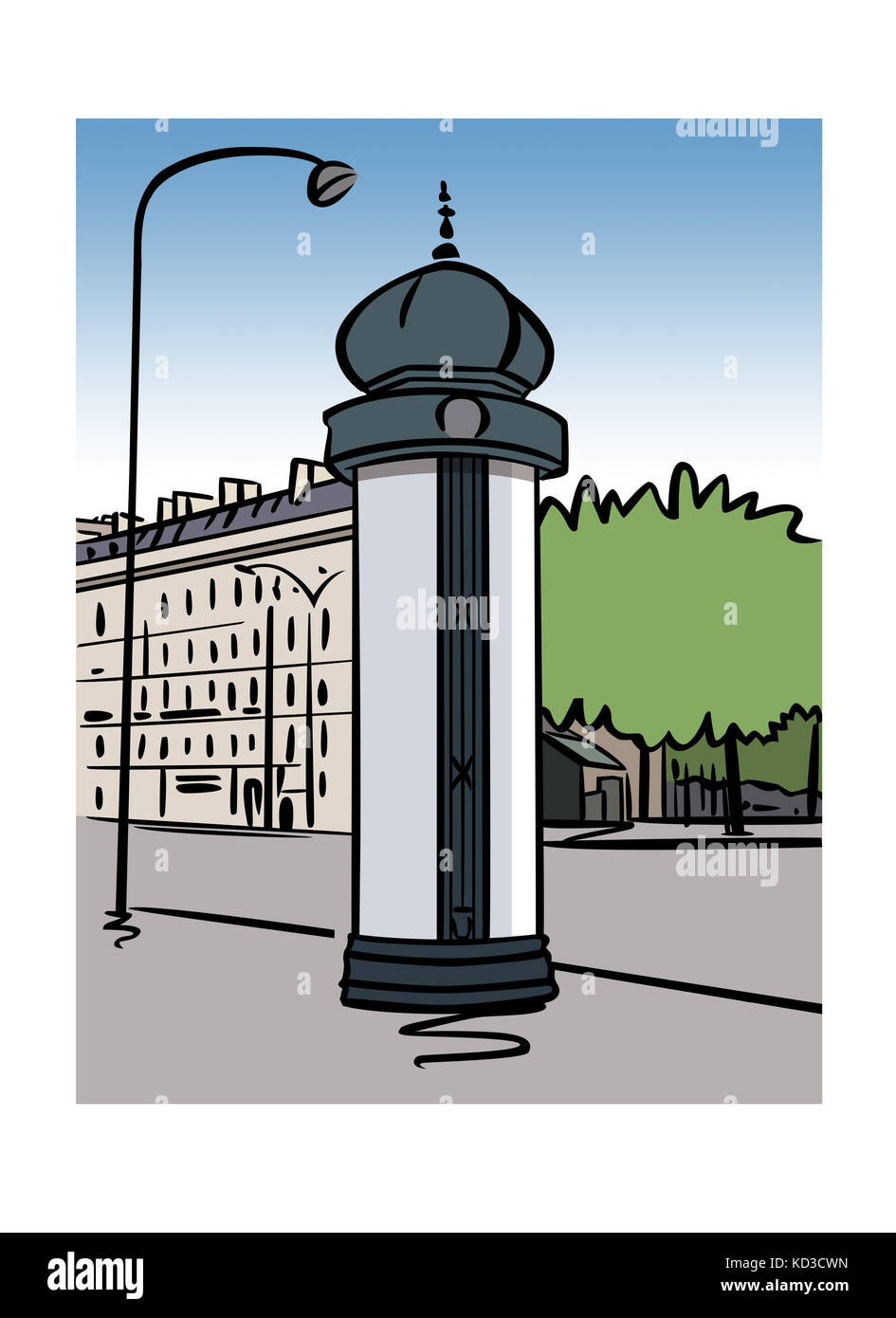 Illustration of a Morris column in Paris, France Stock Photo