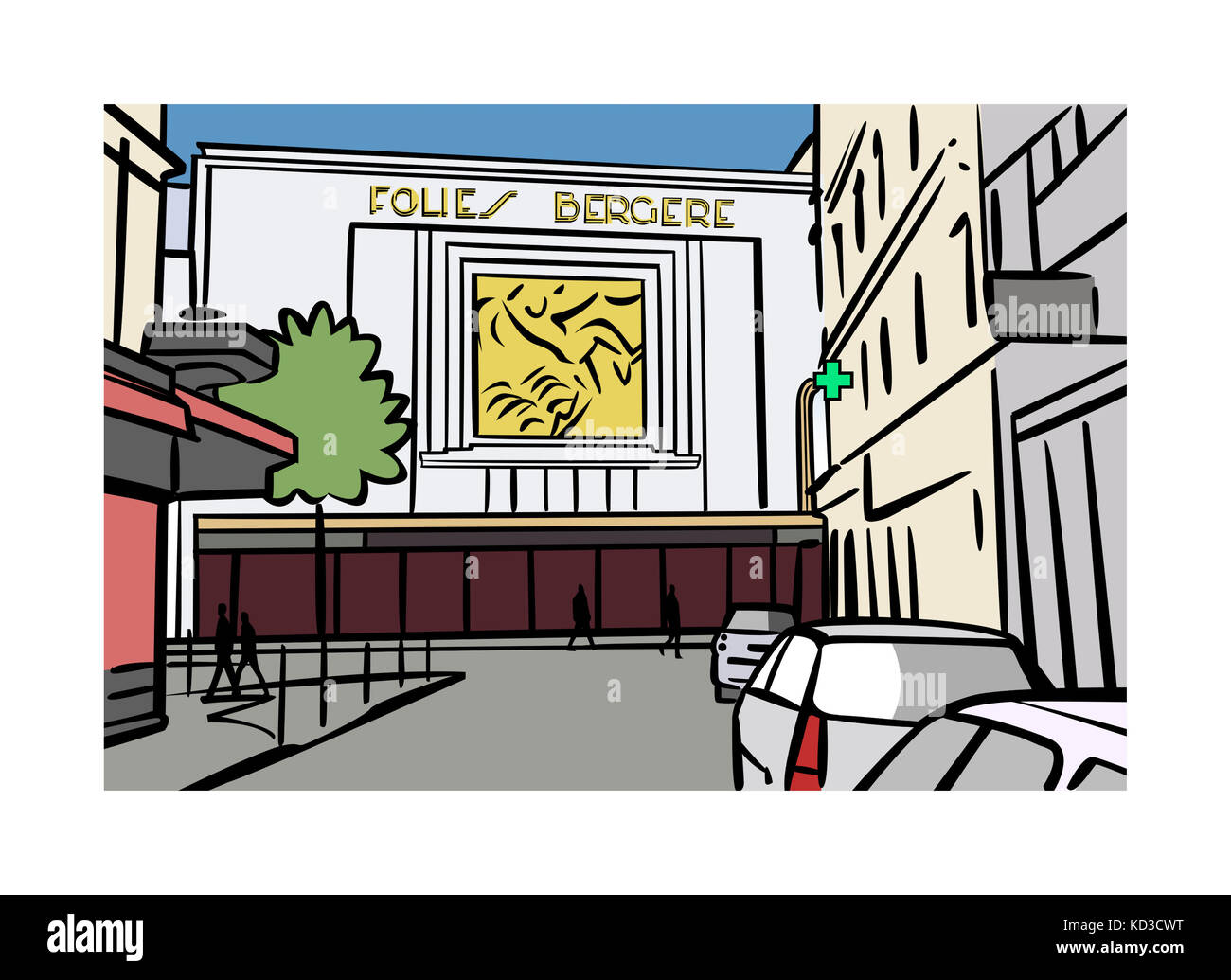 Illustration of the Folies Bergre in Paris, France Stock Photo