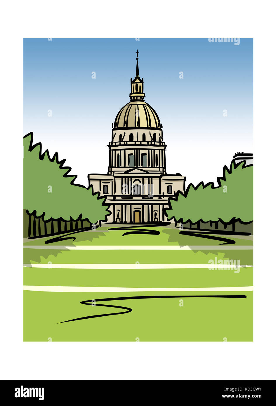 Illustration of the Dome of Les Invalides in Paris, France Stock Photo