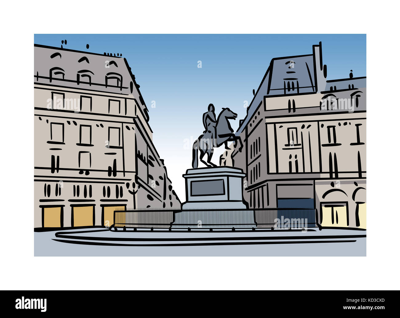 Illustration of Place des Victoires, Paris, France Stock Photo