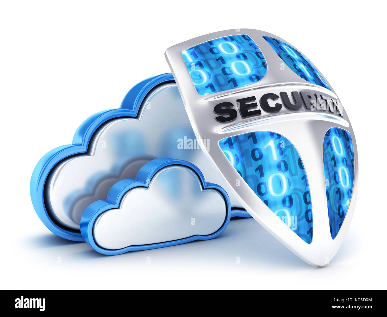 Abstract cloud security and shield. 3d illustration Stock Photo