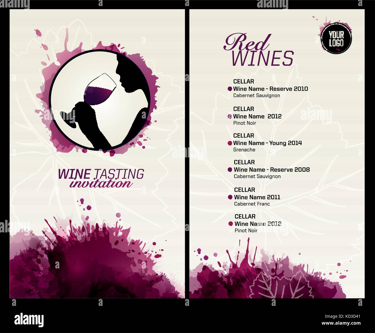 Template list or wine tasting. Illustration glass of wine. Background ...