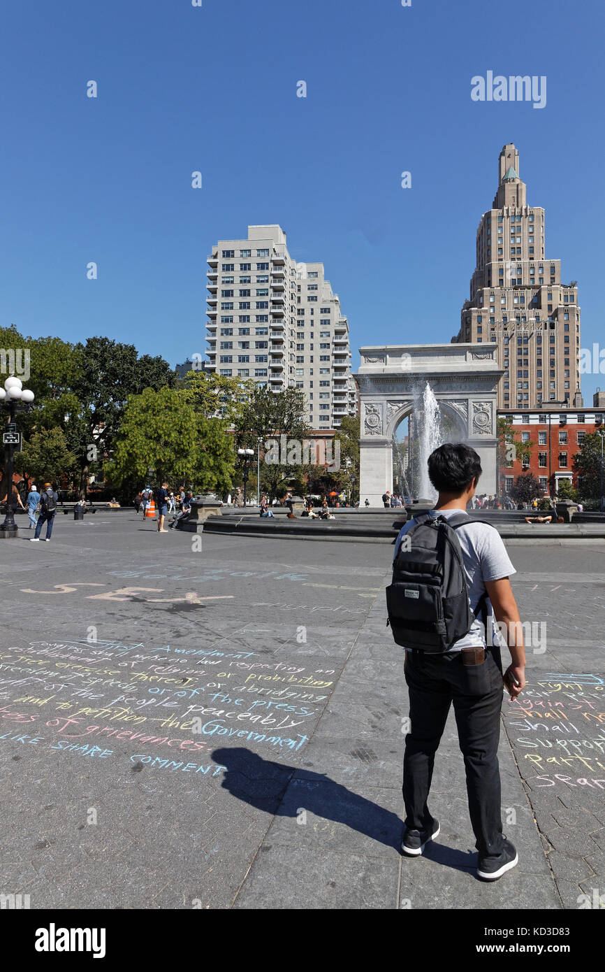 NEW YORK CITY, USA, September 13, 2017 : Washington Square Park in the Greenwich Village neighborhood of Lower Manhattan. One of the best known of New Stock Photo