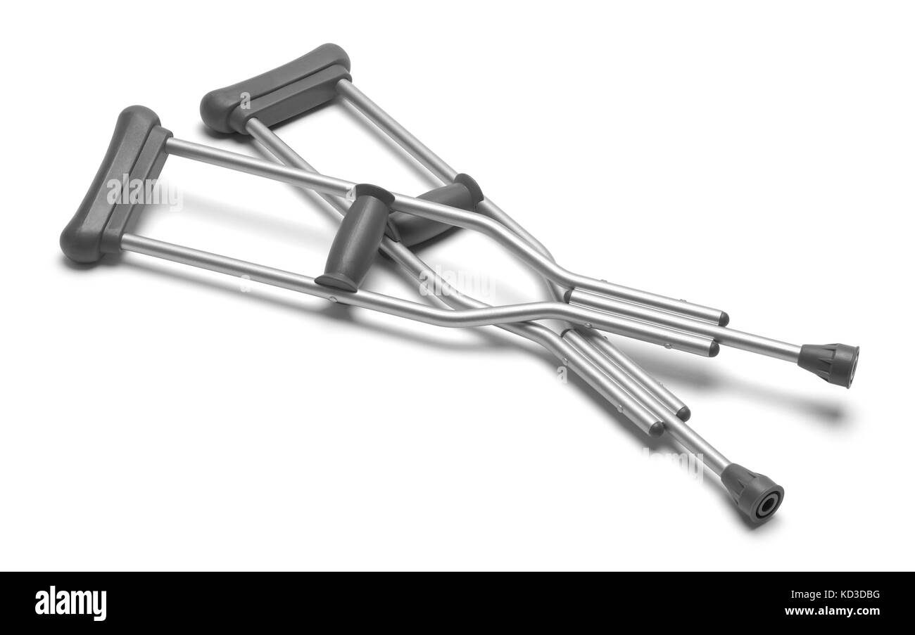 Pair of Crutches Isolated on a White Background. Stock Photo