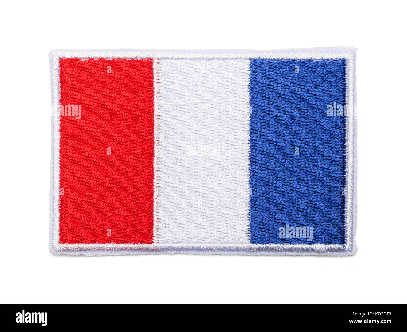 French Flag Patch Isolated on a White Background. Stock Photo