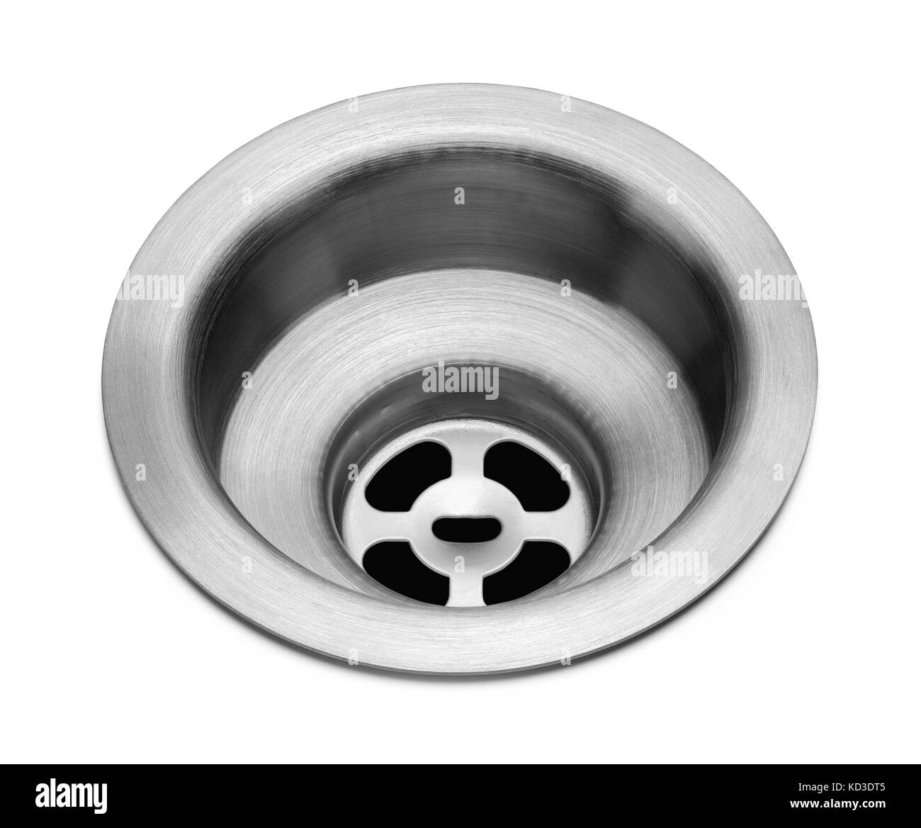 Metal Kitchen Sink Drain Isolated on White Background. Stock Photo