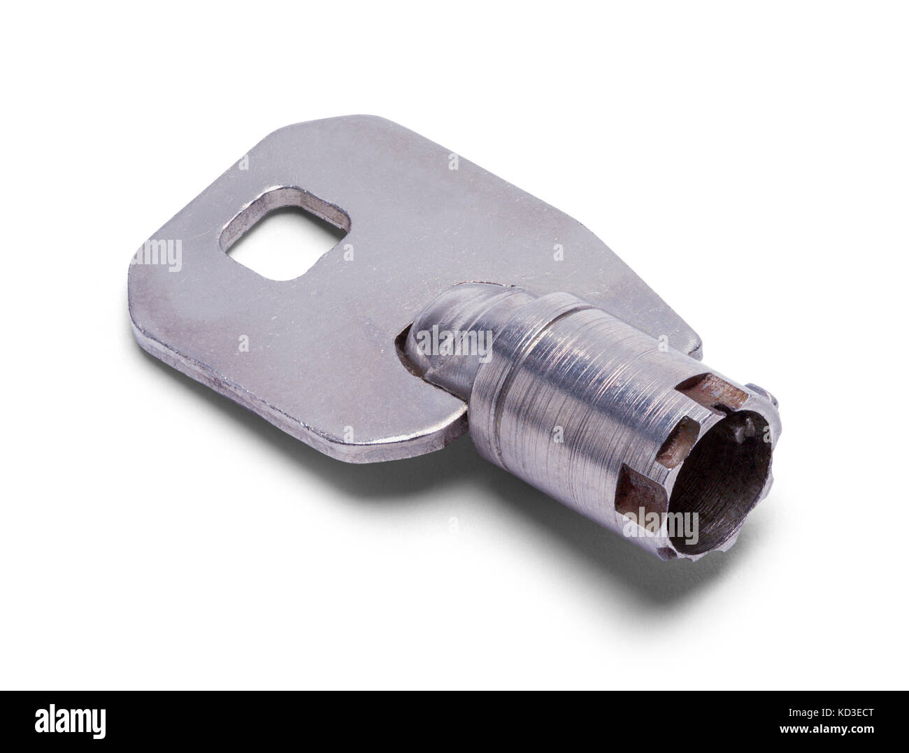 Old Metal Vending Machine Key Isolated on White Background Stock Photo