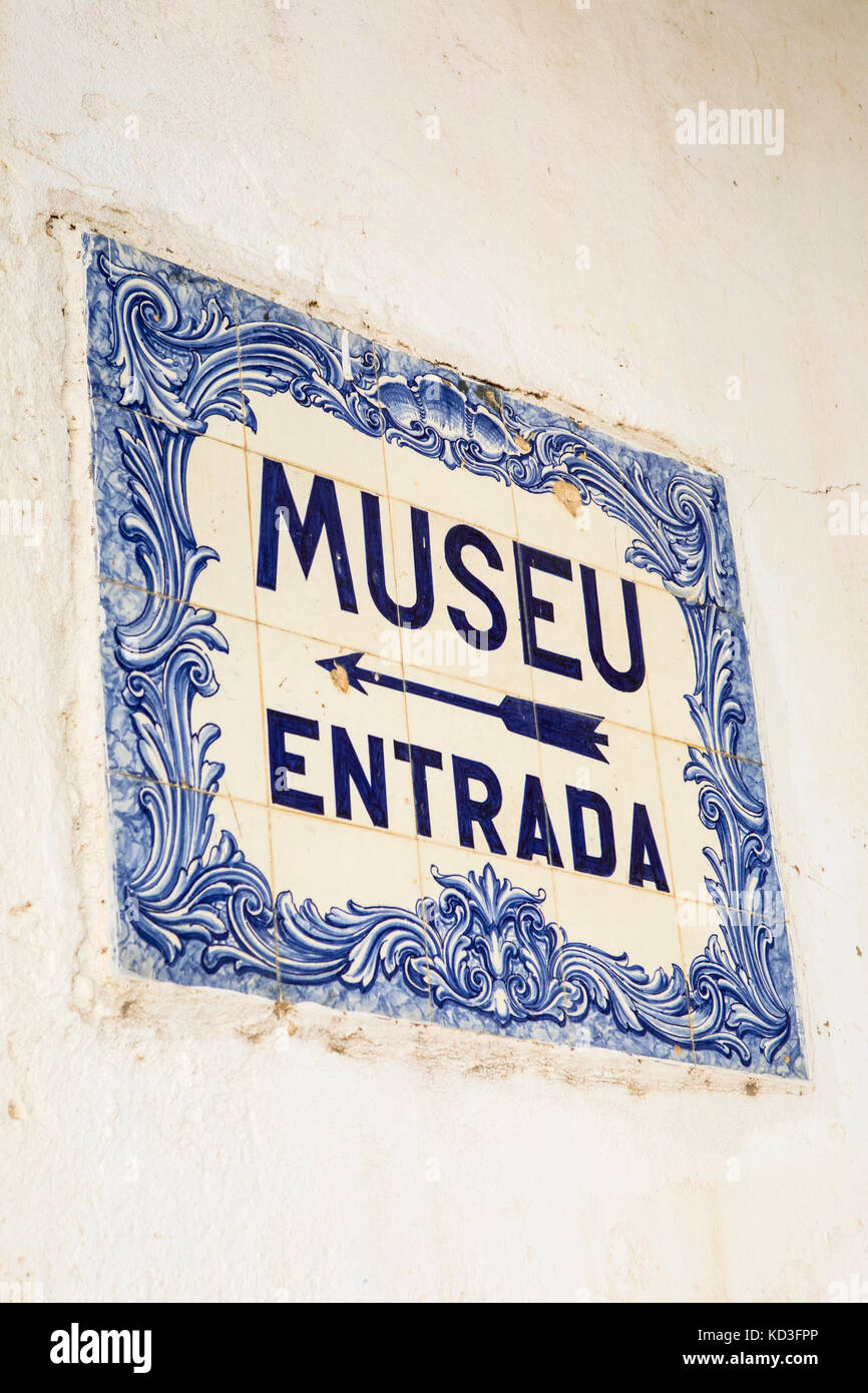 LAGOS, PORTUGAL - 12TH SEPTEMBER 2017: A Museum entrance sign to the Museu Municipal Dr. Jose Formosinho in the historic old town of Lagos in the Algr Stock Photo