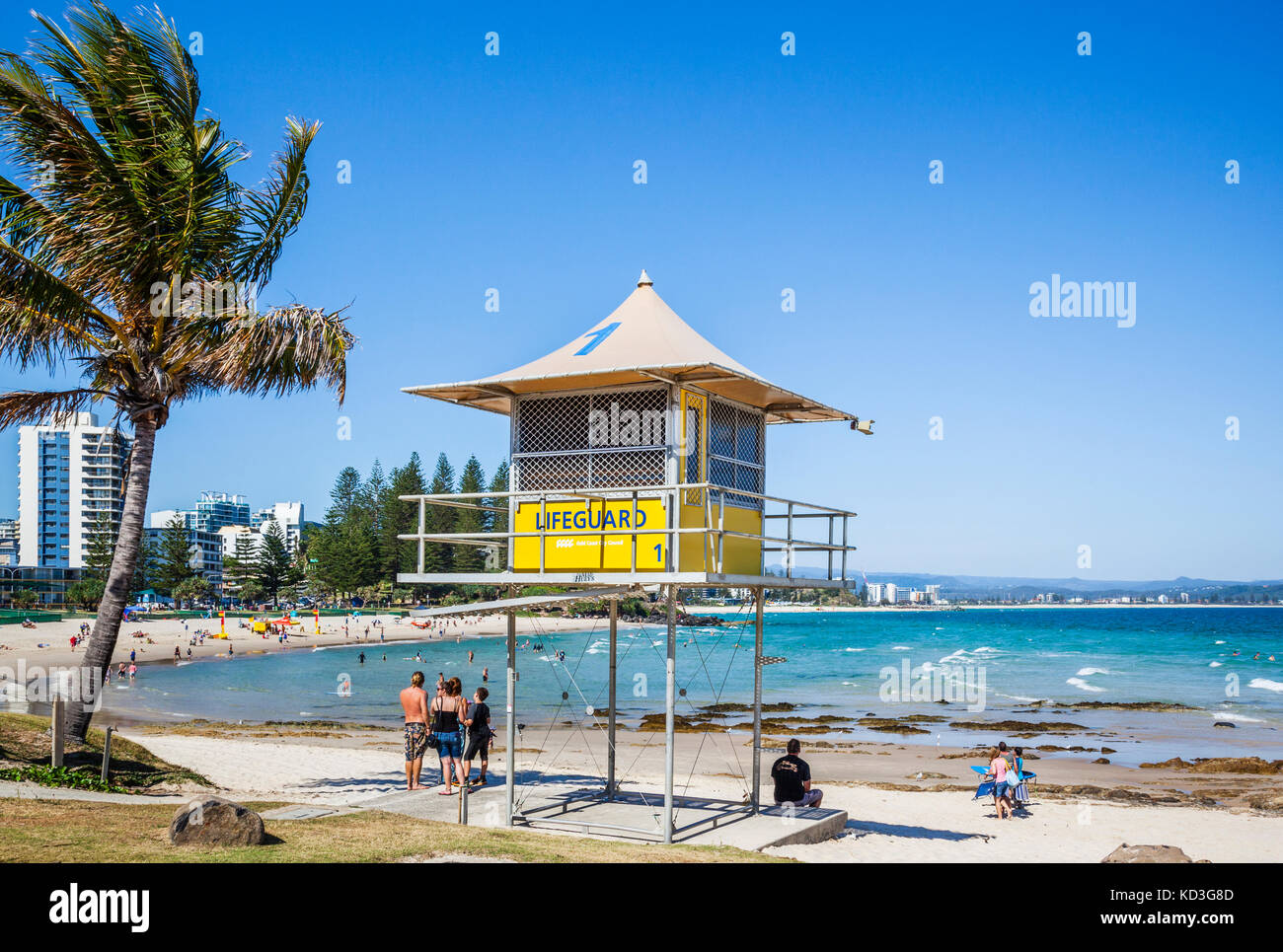 Australia, Queensland, Coolangatta, live guard watch tower at Rainbow Bay Beach Stock Photo