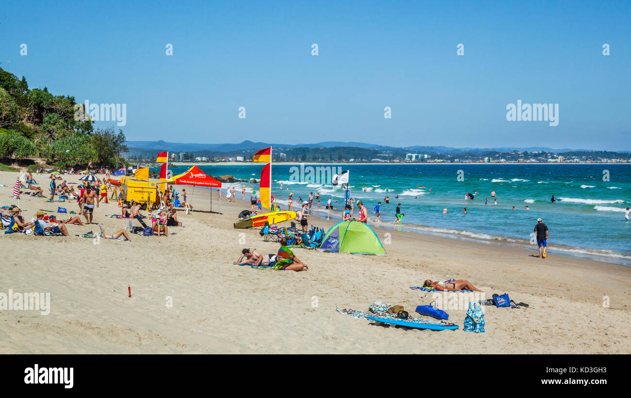 Australia, Queensland, Coolangatta, view of Rainbow Bay Beach Stock Photo