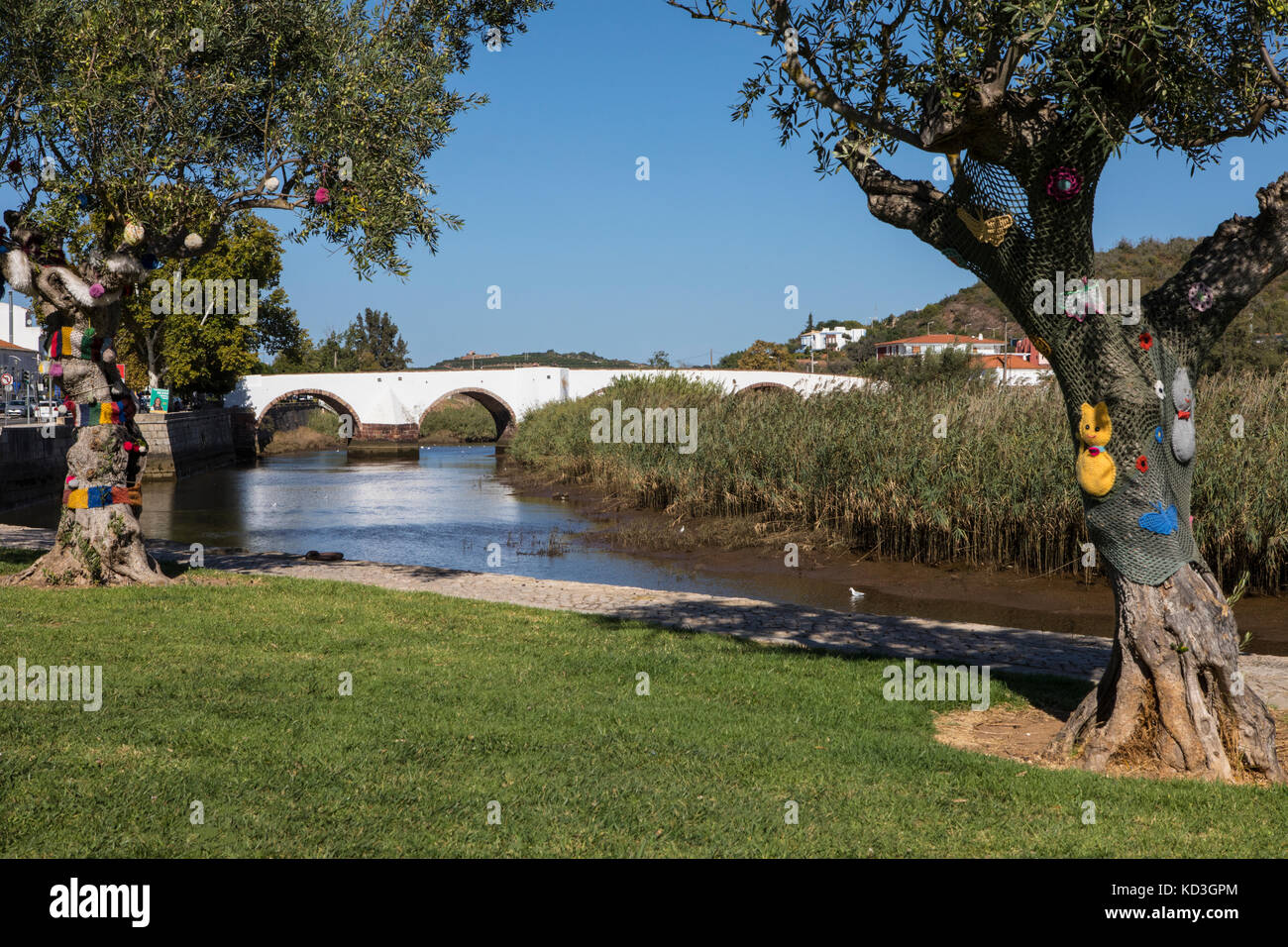 The Ponte Romana bridge in the historic city of Silves in the Algarve region of Portugal. Stock Photo
