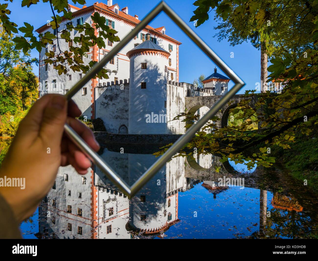 Framed castle Sneznik Slovenia autumn season Stock Photo