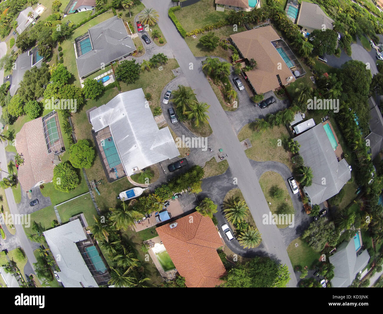 Residential neighborhood streets in Florida seen from above Stock Photo