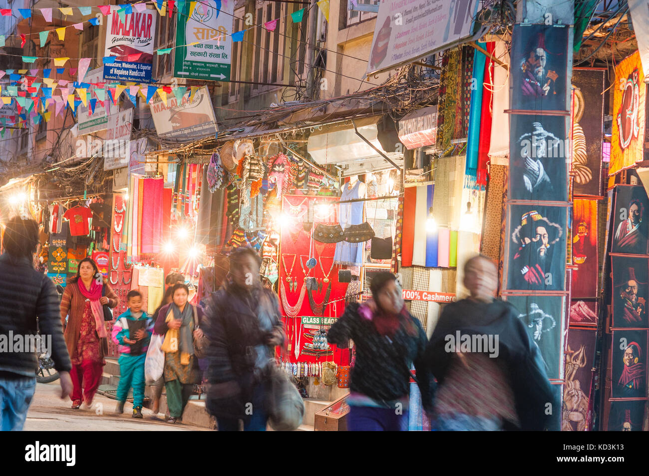 Street scene at night, Thamel, kathmandu, Nepal Stock Photo