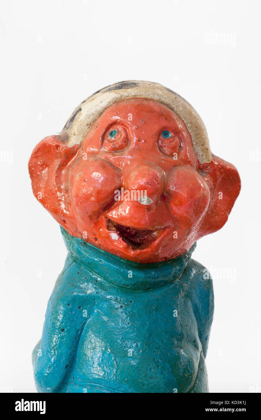 Vintage 1930s Garden Gnome 'Dopey' from Seven Dwarves Set Stock Photo