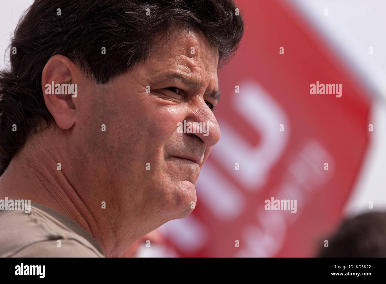 Jerry Dias, Unifor union president is pictured at a solidarity rally in Ingersoll ON on Oct, 6, 2017. Stock Photo