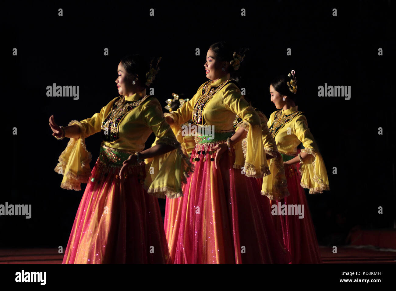 Malaysian dancers performing traditional Malay dance in Malaysia. Stock Photo