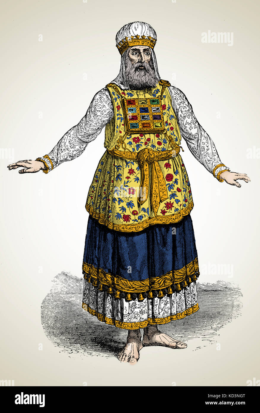 Costume of an Aaronite High priest of Israel 19th century engraving. Stock Photo