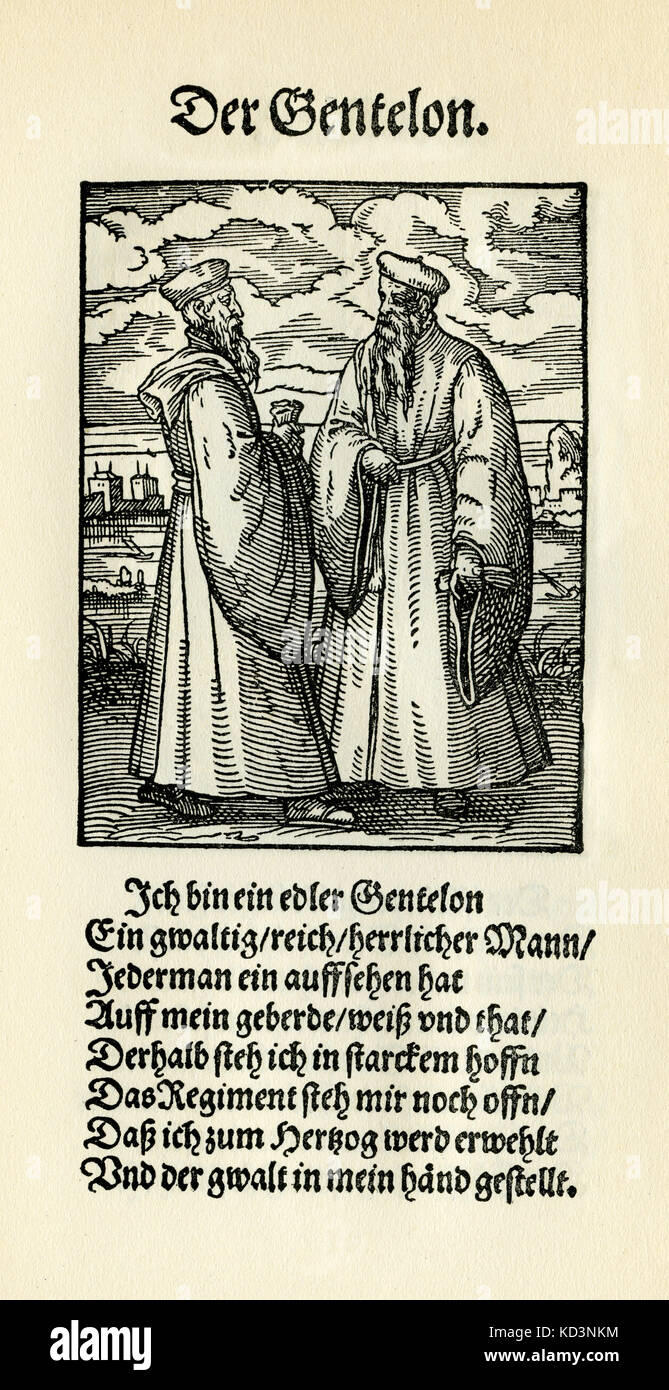Nobleman (der Gentelon / Edelmann) from the Book of Trades / Das Standebuch (Panoplia omnium illiberalium mechanicarum...), Collection of woodcuts by Jost Amman (13 June 1539 -17 March 1591), 1568 with accompanying rhyme by Hans Sachs (5 November 1494 - 19 January 1576) Stock Photo