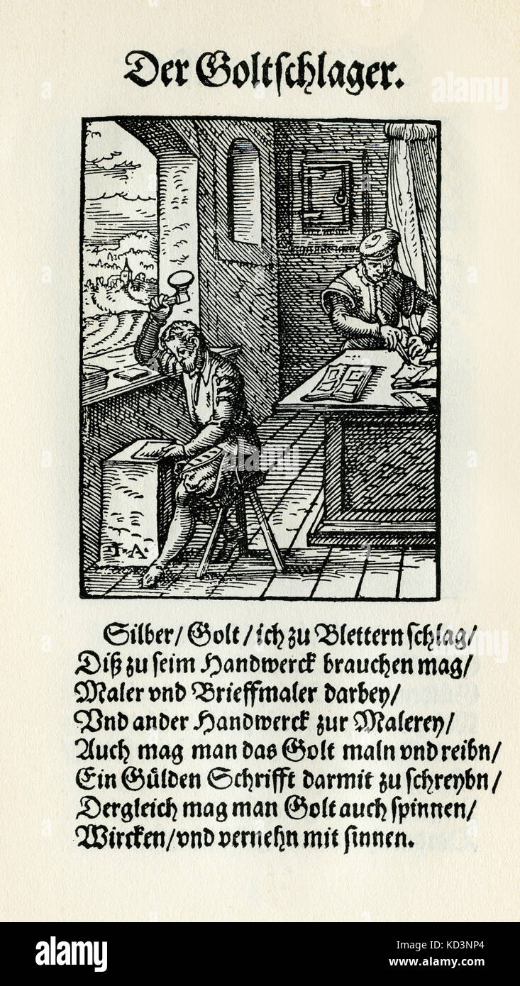 Goldbeater, maker of gold leaf (der Goldschlager), from the Book of