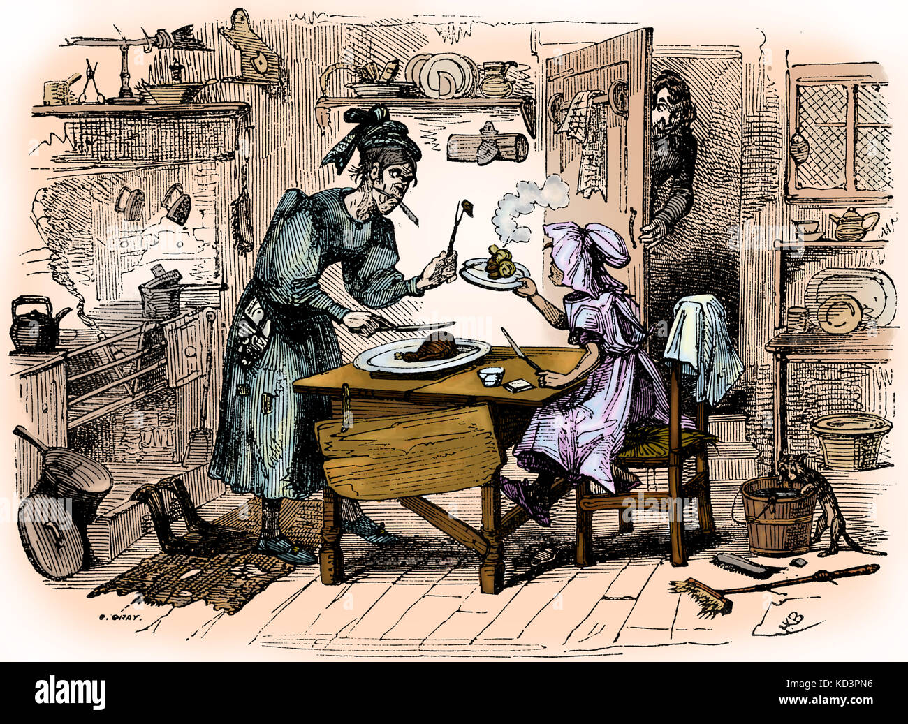 Charles Dickens 's 'The Old Curiosity Shop'.  First published 1841. Description of scene: The small servant's dinner. Chapter Thirty-Six. Illustration by Hablot K Browne  -  'Phiz' (1815-1882).  CD:  English novelist 7 February 1812 – 9 June 1870 Stock Photo