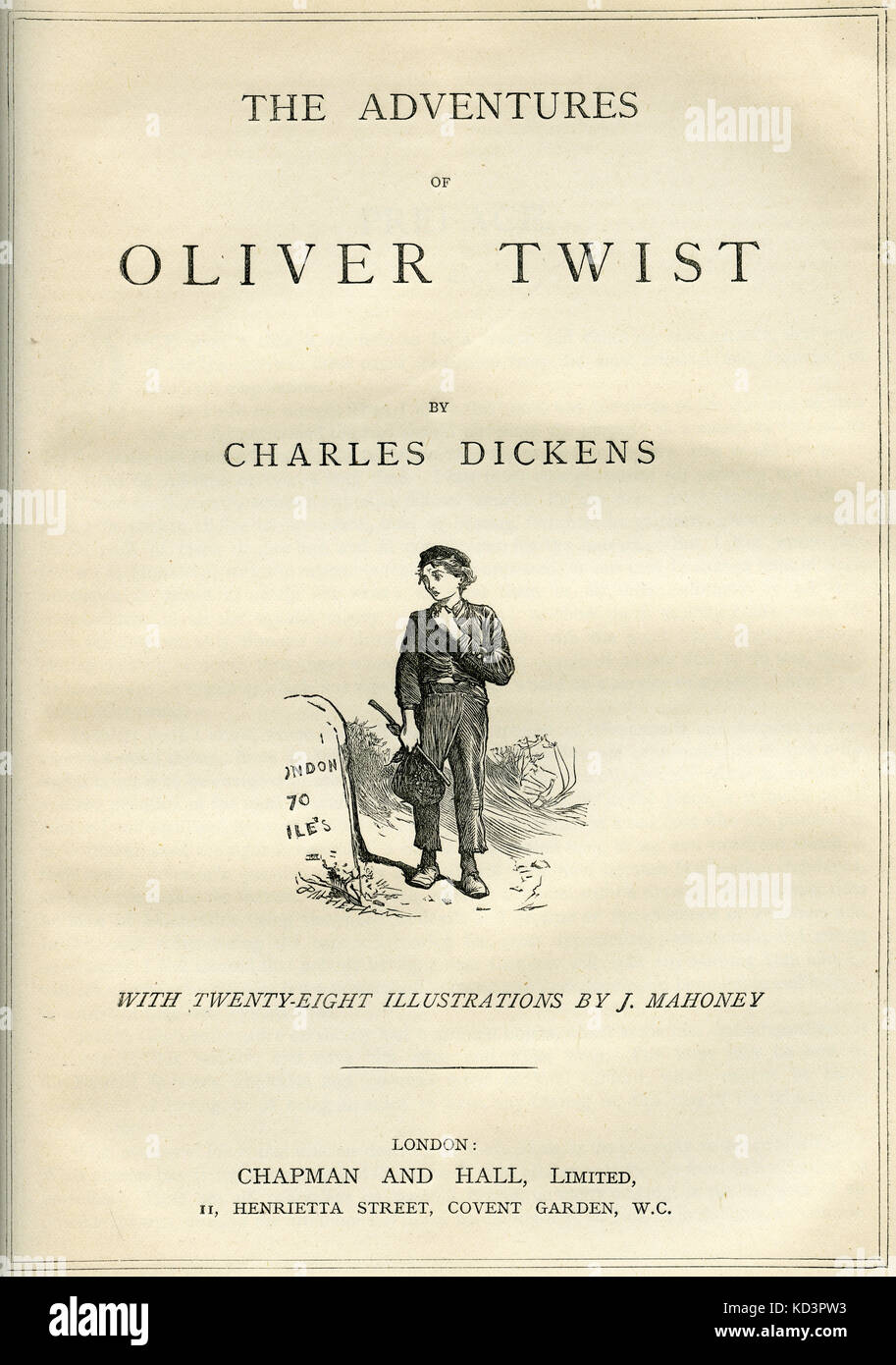 Oliver Twist by Charles Dickens Title page - English novelist, 7 February  1812 - 9 June 1870. Illustration by James Mahoney 1810–1879 Stock Photo -  Alamy