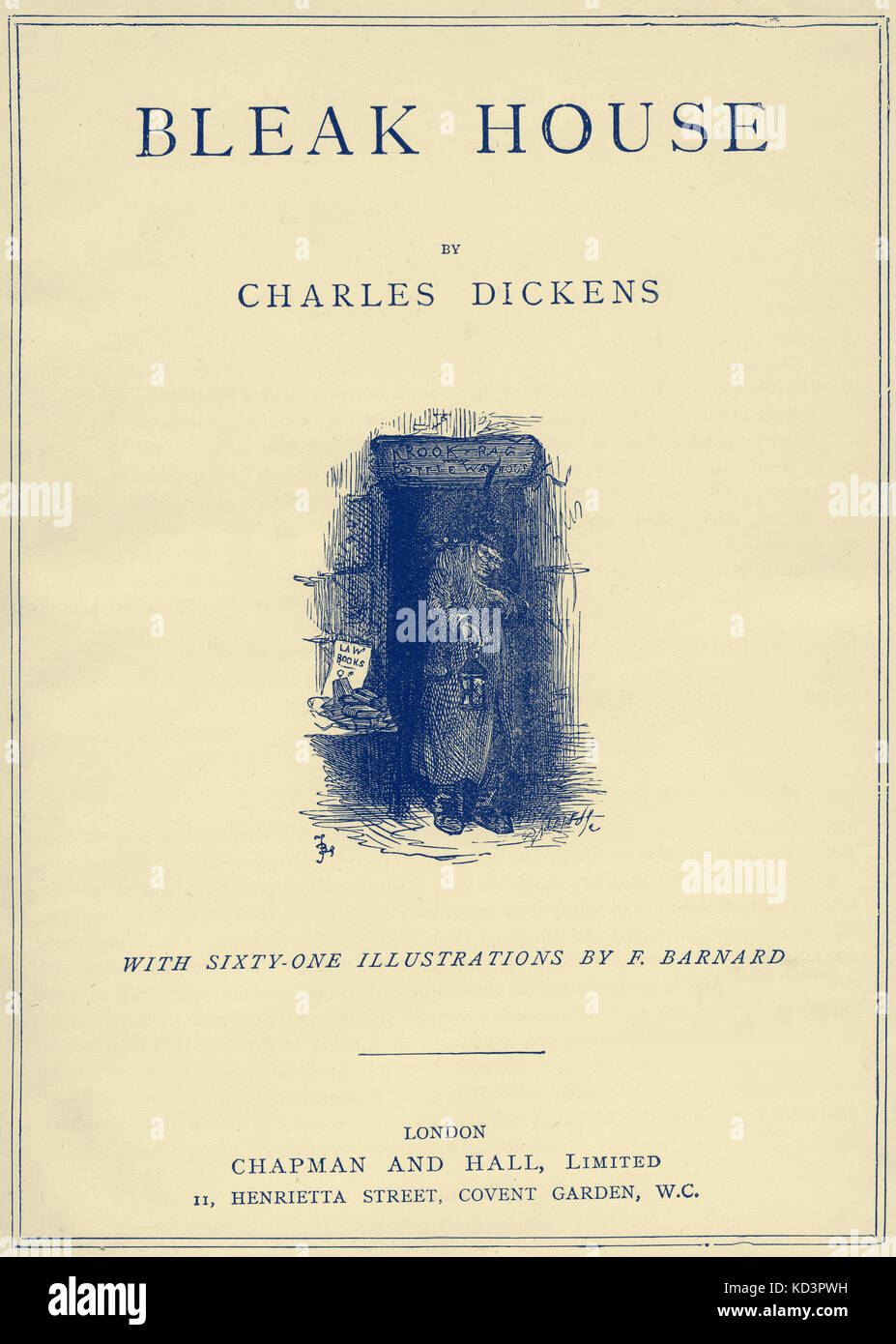 Bleak House  by Charles Dickens Title page -   English novelist, 7 February 1812 - 9 June 1870. Illustration by Frederick (Fred) Barnard .  London . Chapman and Hall. Stock Photo