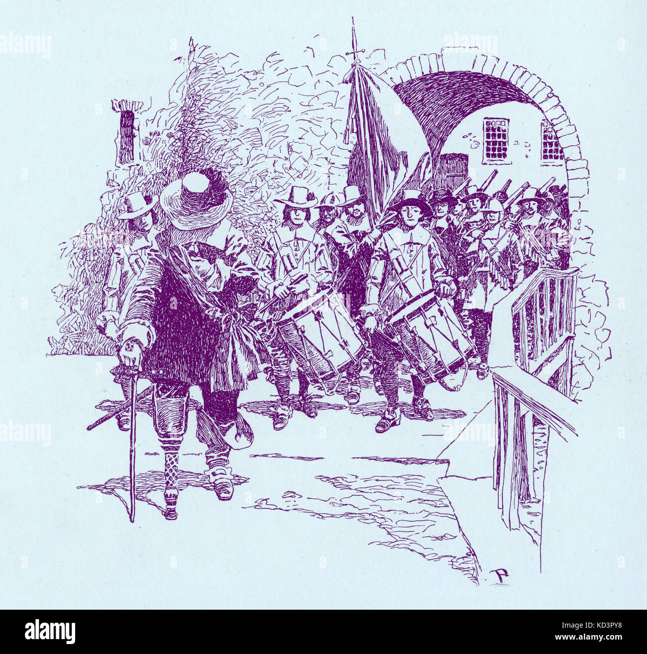 Peter Stuyvesant, last Dutch governor of New York (then New Amsterdam), surrenders Fort Amsterdam to the British, 1664. Illustration by Howard Pyle, 1883 Stock Photo