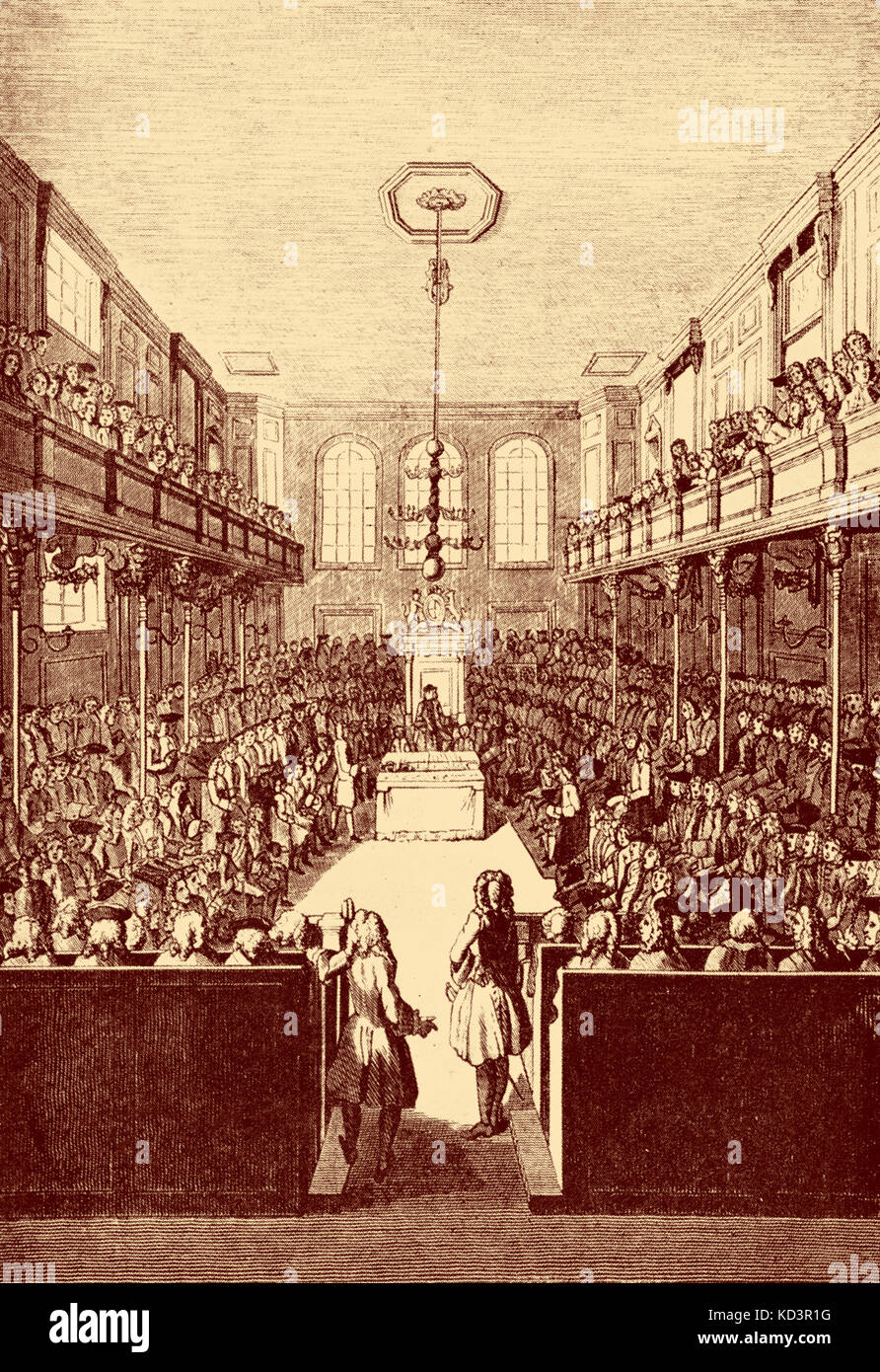 House of Commons during the reign of George II, London. Engraving by William Hogarth. 18th century Stock Photo