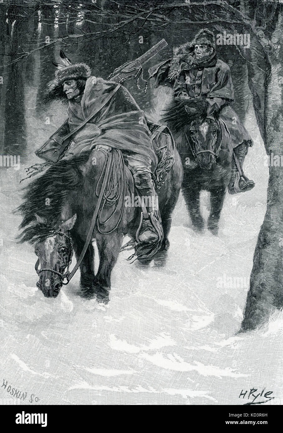 Daniel Boone's exploration of Tennessee, 1700s. Illustration by Howard Pyle, 1886 Stock Photo