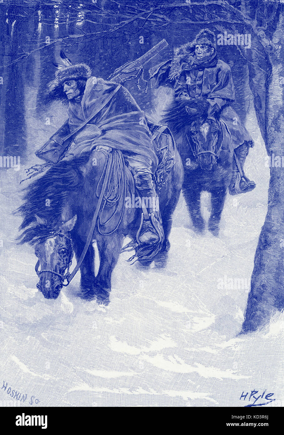 Daniel Boone's exploration of Tennessee, 1700s. Illustration by Howard Pyle, 1886 Stock Photo