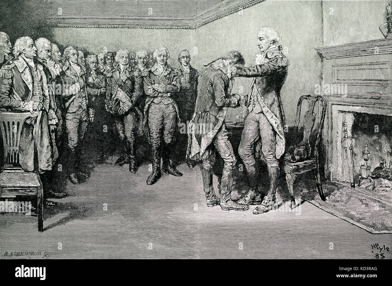 Washington takes leave of his officers, 4 December 1783, after the end of the American Revolution. Illustration by Howard Pyle, 1896 Stock Photo