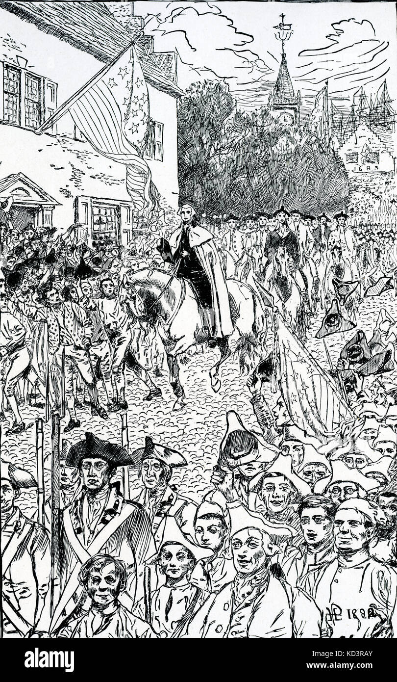 George Washington procession to his inauguration as the first President of the United States, 1789. Illustration by Howard Pyle, 1896 Stock Photo