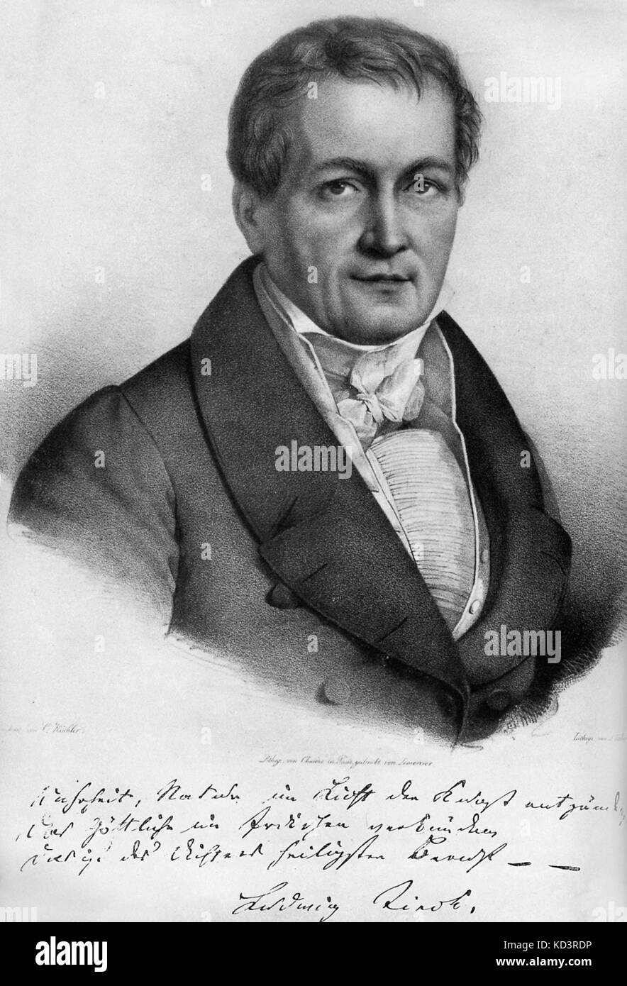 Ludwig Tieck -portrait. with signature. German writer on Shakespeare. 31 st May 1773 - 28 april, 1853.  Wrote under pseudonym of Peter Lebrecht. Stock Photo