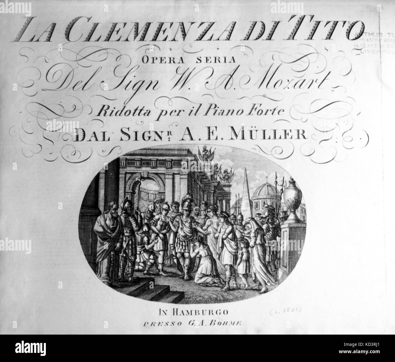 MOZART - La Clemenza di Tito - title page from edition published c.1803 Austrian composer,1756-1791 Stock Photo