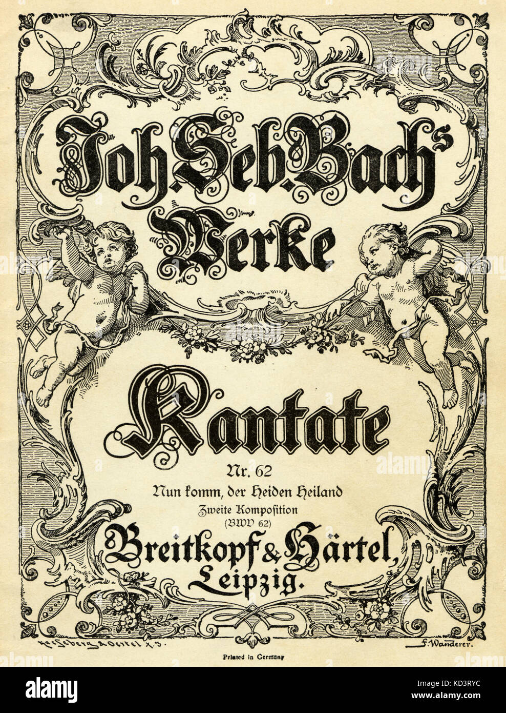 BACH, Johann Sebastian  - Score cover for Kantate (Cantata) no.62  'Nun Komm, der Heiden Heiland' (Come Now, High Redeemer) Published by Breitkopf & Härtel, Leipzig German composer & organist, 1685-1750 Stock Photo