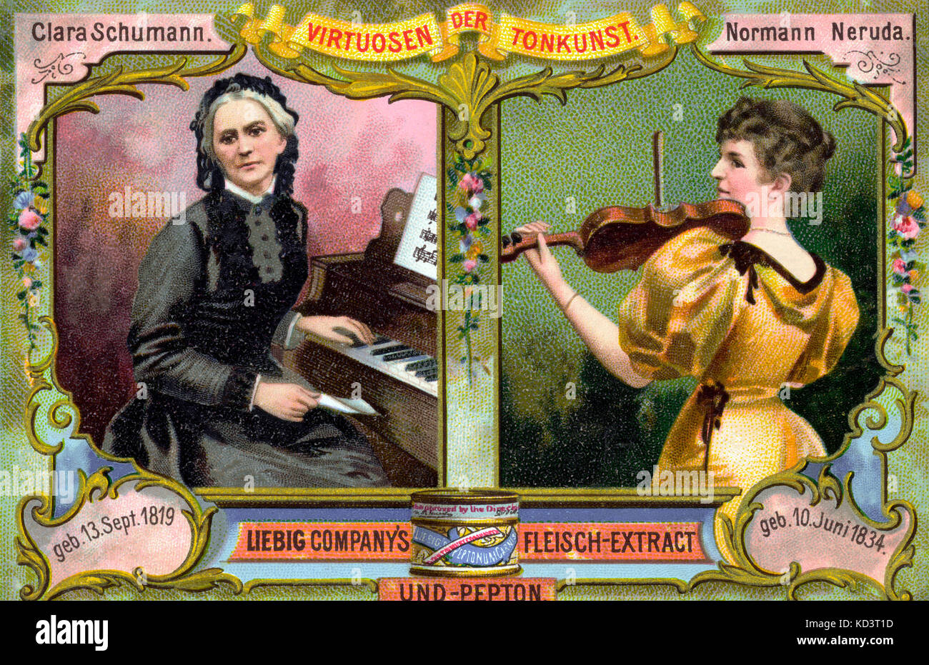 Clara Schumann , German pianist, at piano and Wilma Neruda playing the  violin. CS: 13 September 1819 - 20 May 1896. Wife of the composer, Robert  Schumann. Liebig advert virtuoso cards Stock Photo - Alamy