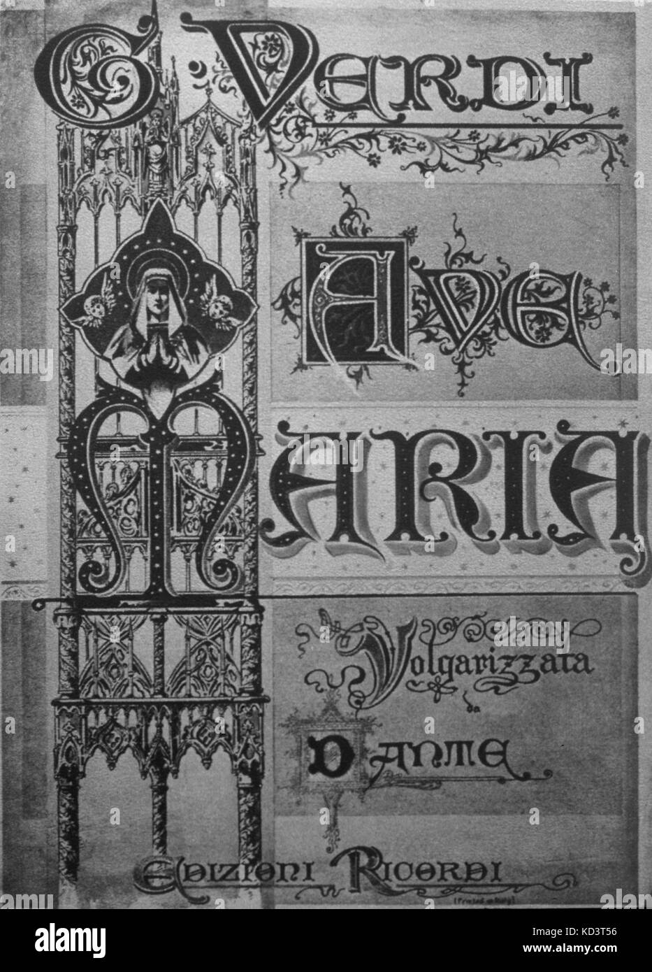 VERDI - AVE MARIA  - TITLEPAGE OF AVE MARIA Ricordi Edition, translated by Dante. Italian composer (1813-1901) Stock Photo