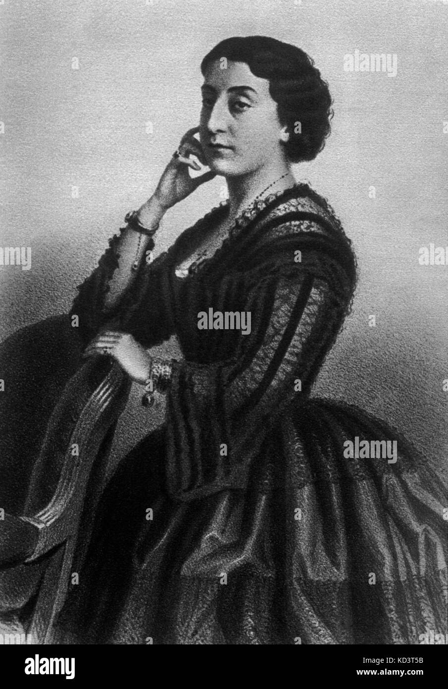 Erminia Frezzolini - portrait of the Italian soprano. Standing, leaning on a chair. EF: 27 March 1818 - 5 November 1884. Sang in the first performances of Verdi 's I Lombardi and Giovanna d'Arco. Stock Photo