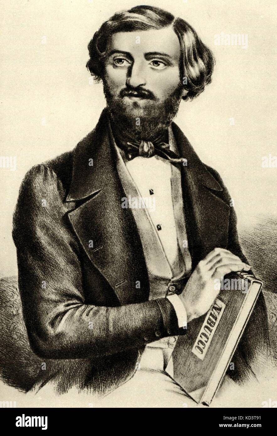 Young Giuseppe VERDI, with the score of Nabucco, circa 1842. Italian composer (1813-1901) Stock Photo