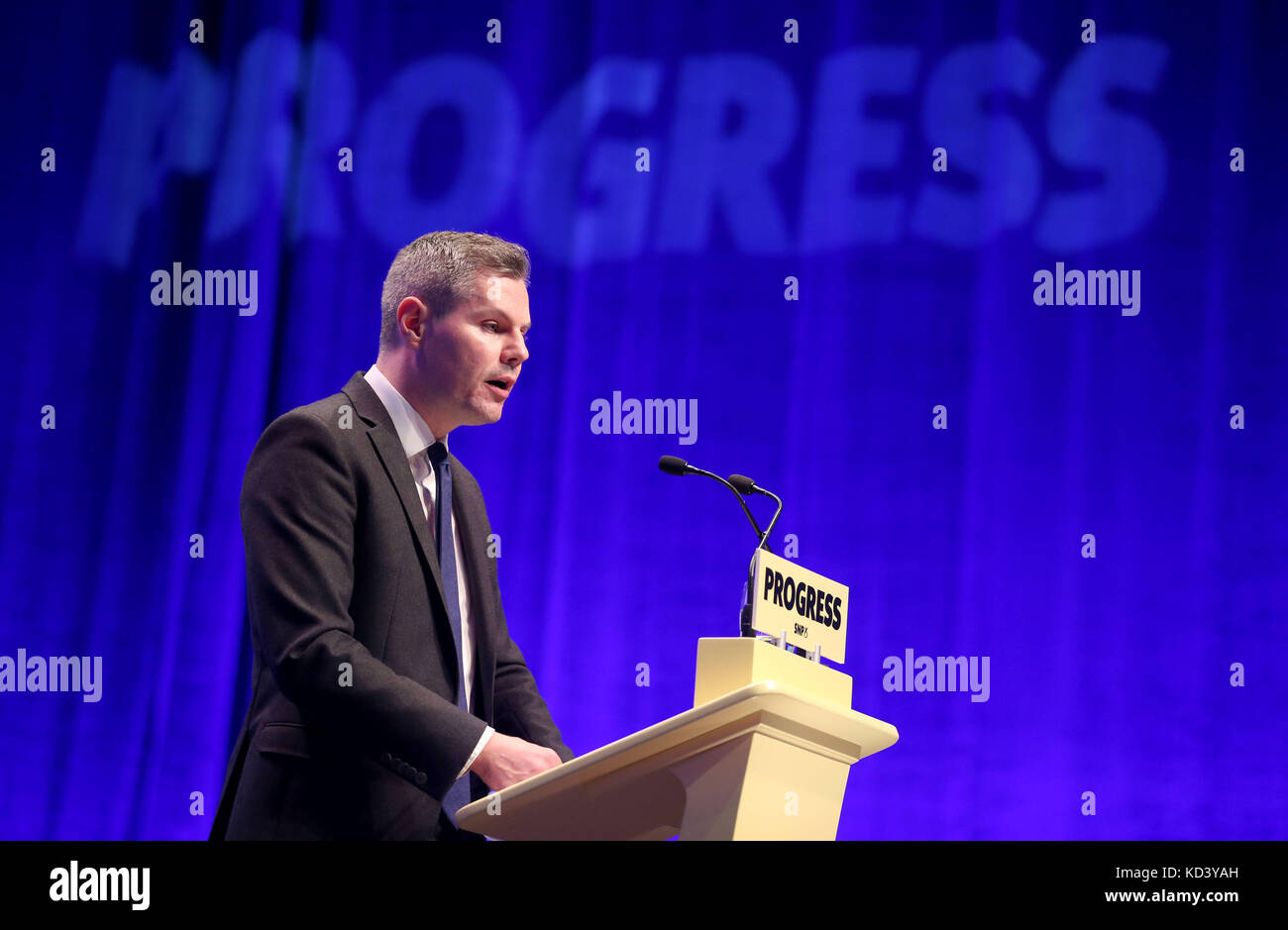 Cabinet Secretary for Finance Derek Mackay addresses delegates at the Scottish National Party conference at the SEC Centre in Glasgow. Stock Photo