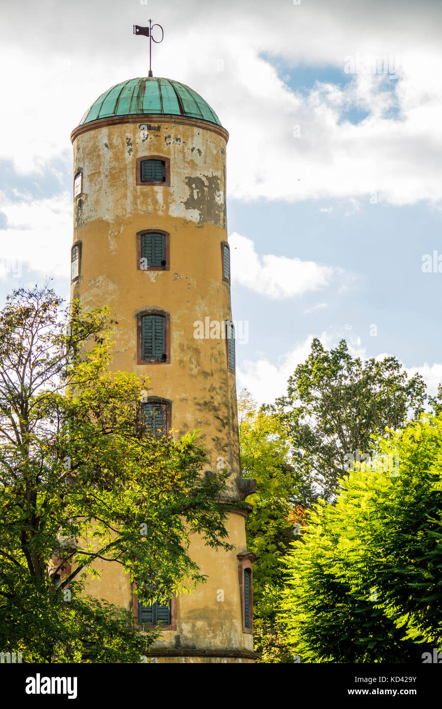 Waitz tower in Bad Nauheim, Germany. The Waitz tower or Waitzscher Turm is a former windmill tower and wind pump of Nauheim saltworks. Stock Photo