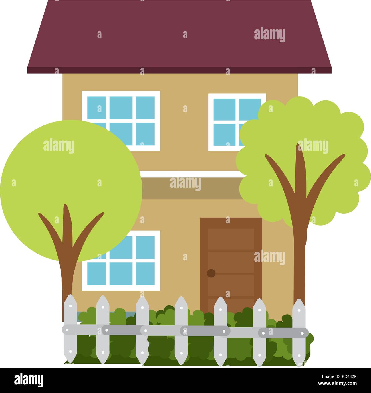 beautiful house building with trees and fence vector illustration ...