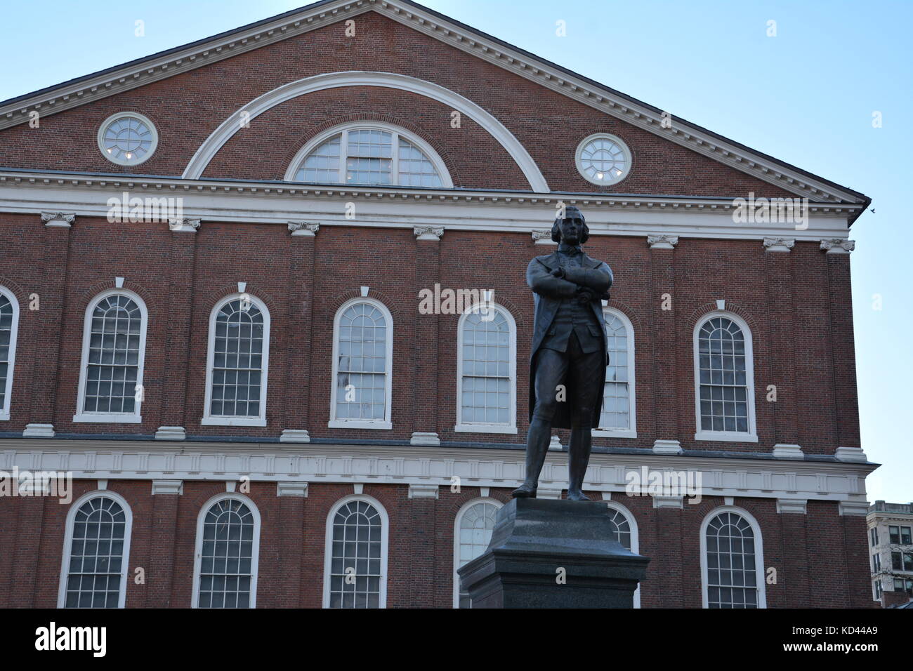 The Samuel Adams memorial statue in front of Faneuil Hall in downtown Boston Stock Photo